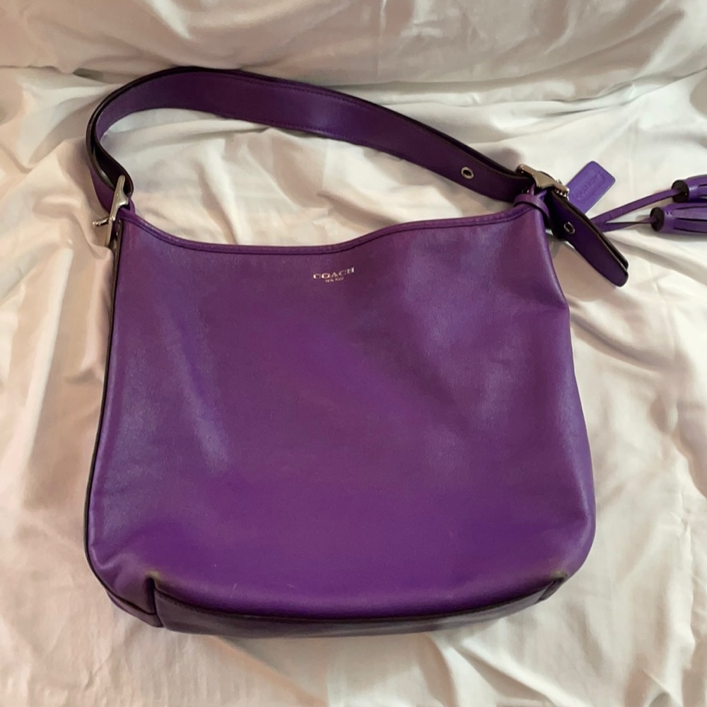 Coach, dark purple, over the shoulder bag.